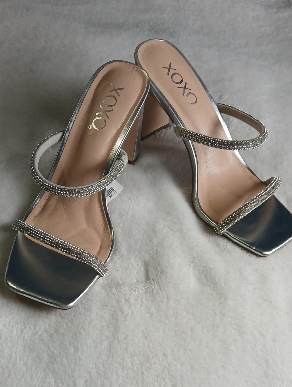 XOXO Silver  Double-Strap Block Heels